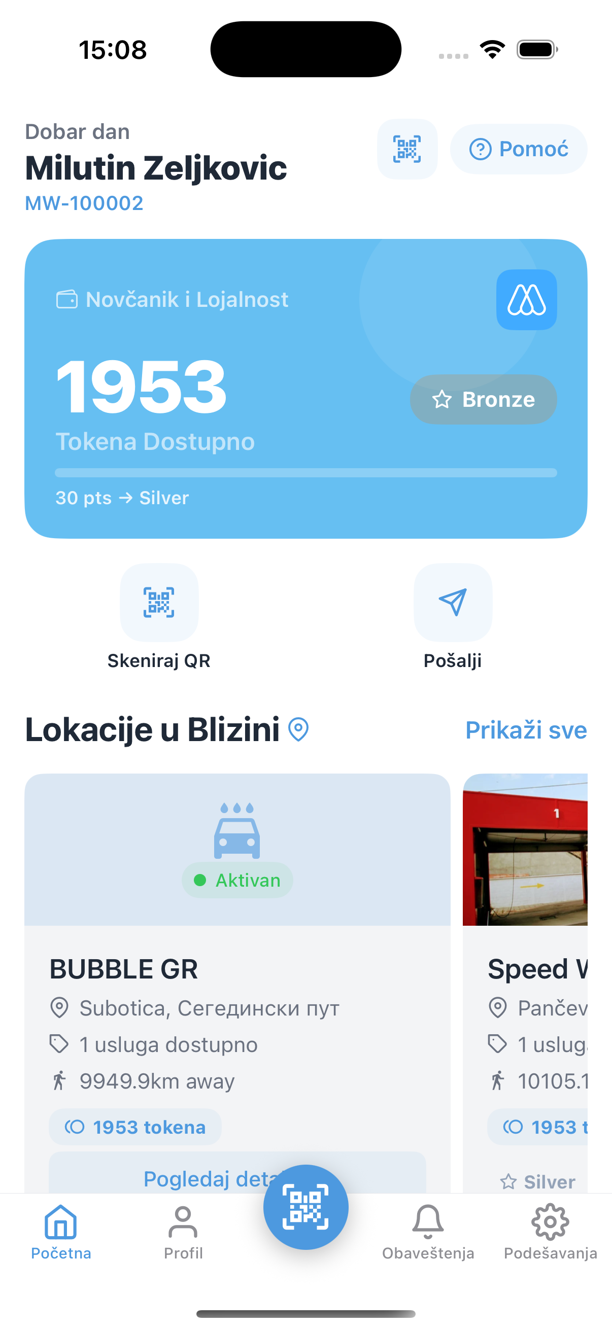 MyWash početni ekran